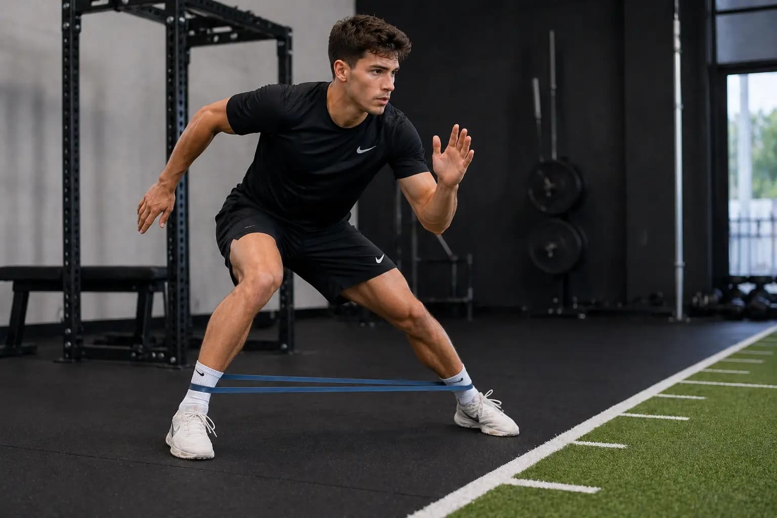 Sportfysiotherapeut die neuromusculaire activatietechnieken toepast bij een sporter